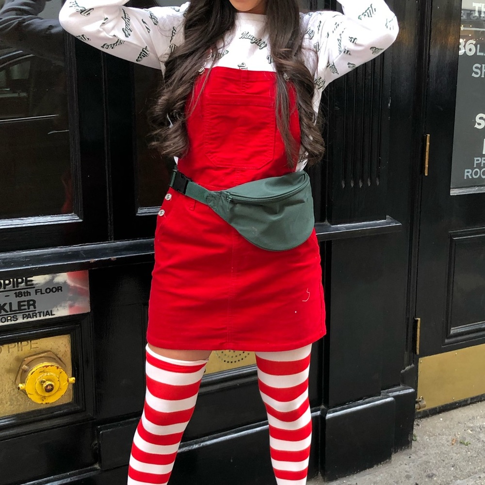 Red Velvet Overall Dress